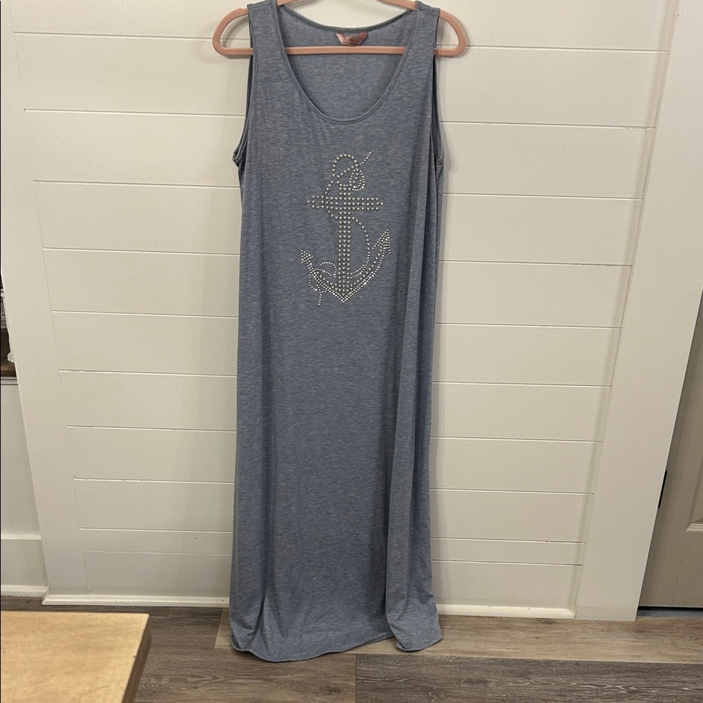 SJS Slate Blue Sleeveless Anchor Maxi Dress - Picture 2 of 4